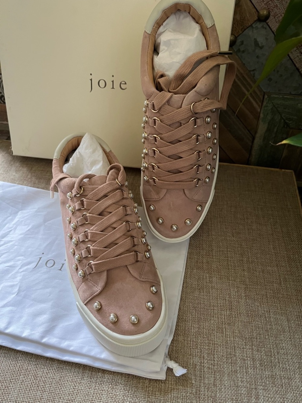 Joie Women's Pink Suede Studded Platform Sneakers
